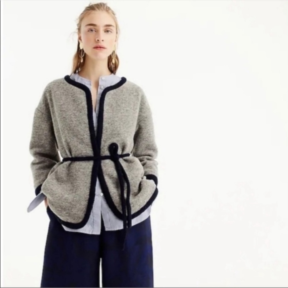J.Crew Grey & Navy Wool Blend Tie Cardigan
